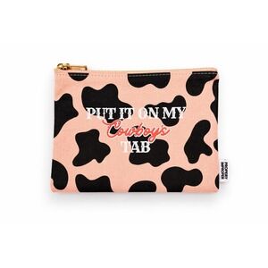 Pink Cow Print Put It On My Cowboys Tab Canvas Makeup Pouch